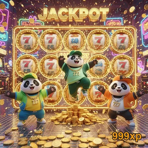 Personagens panda sortudos do site 999xp, simbolizando jackpots emocionantes.
