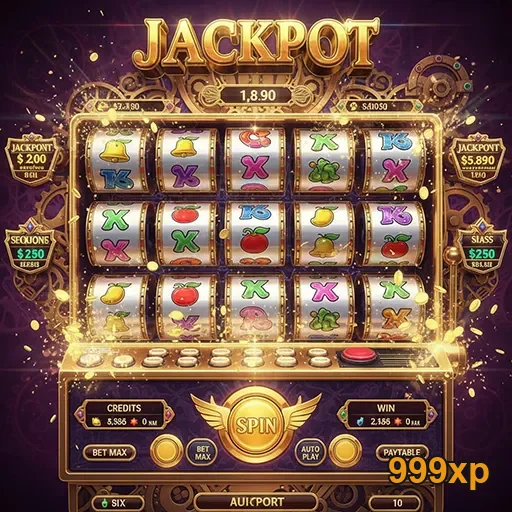 Imagem do jogo de slot jackpot no site 999xp, mostrando os rolos cheios de prêmios.